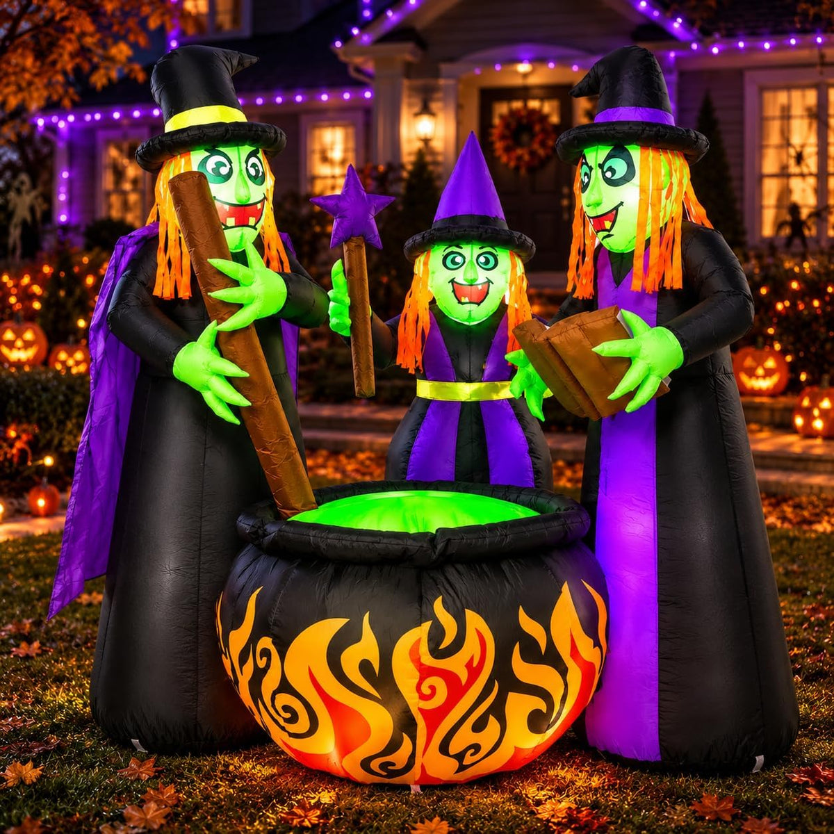 6 ft Inflatable Three Witches with Cauldron