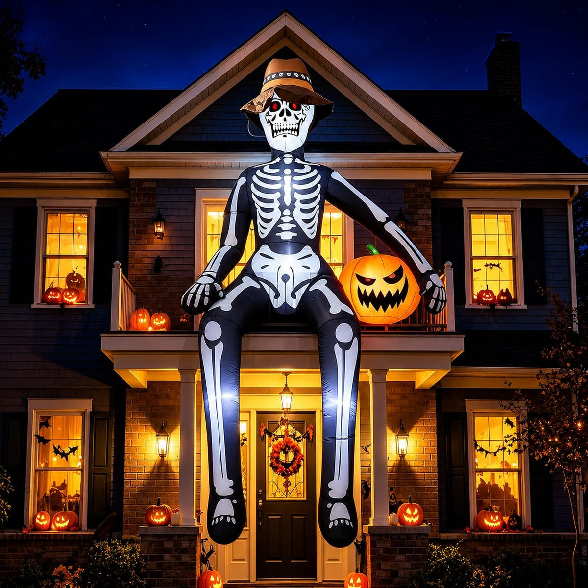 10FT Scary Giant Sitting Skeleton Halloween Inflatables Outdoor Decorations / Built-in LEDs, Easy Setup, Weather-Resistan...