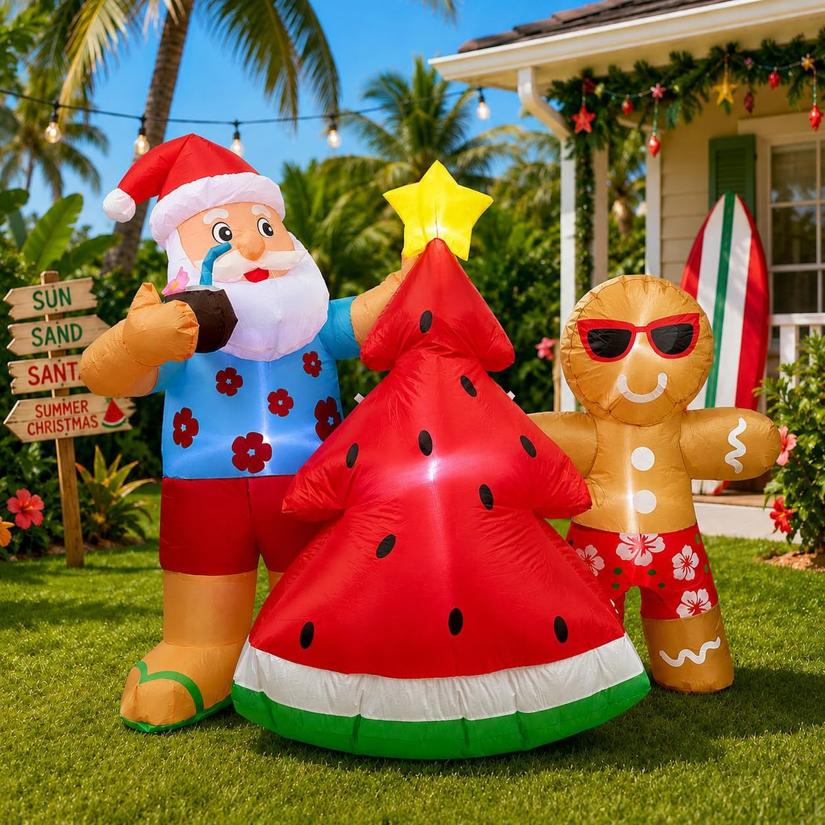5.7 ft Inflatable Hawaiian Santa